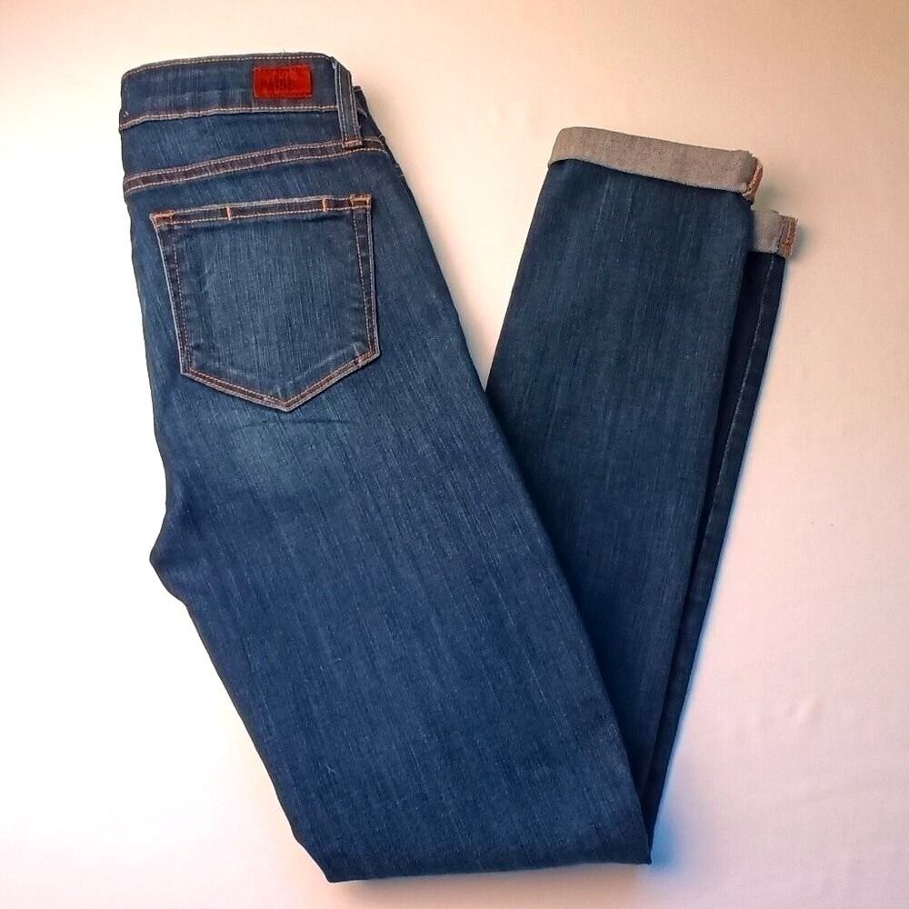 Paige Women Low Rise Skinny Leg Kylie Crop Jeans Dark Wash Blue 27/4 Distressed